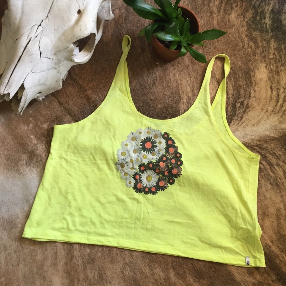 Volcom neon yin yang flower print graphic tank ✌🏼